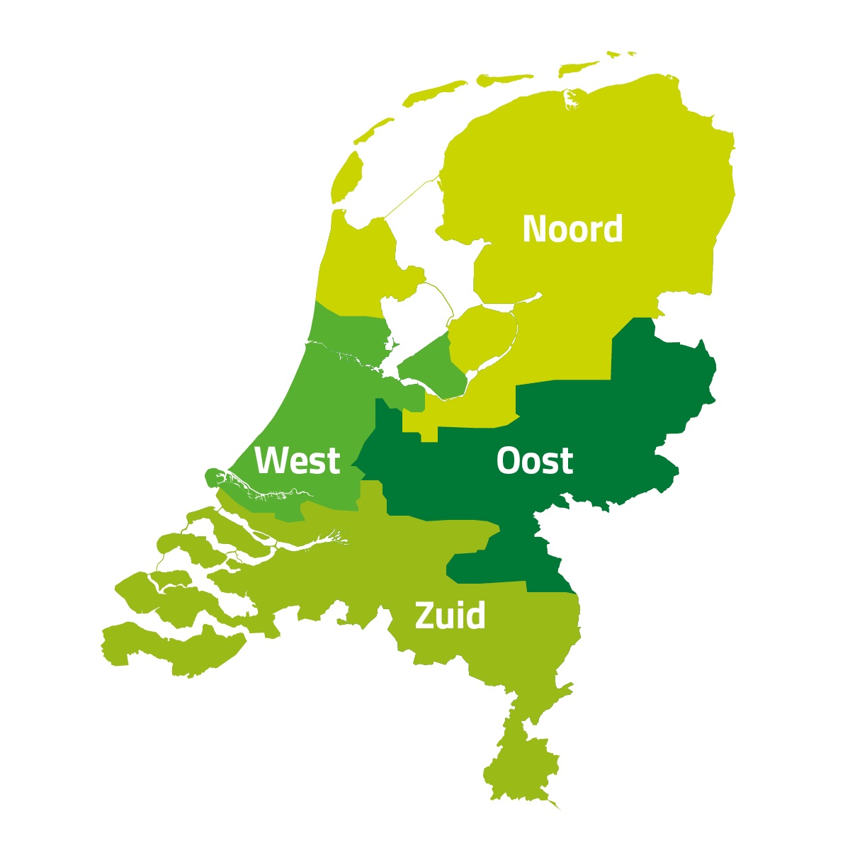 Afbeelding indeling regio's consulenten BPL Pensioen